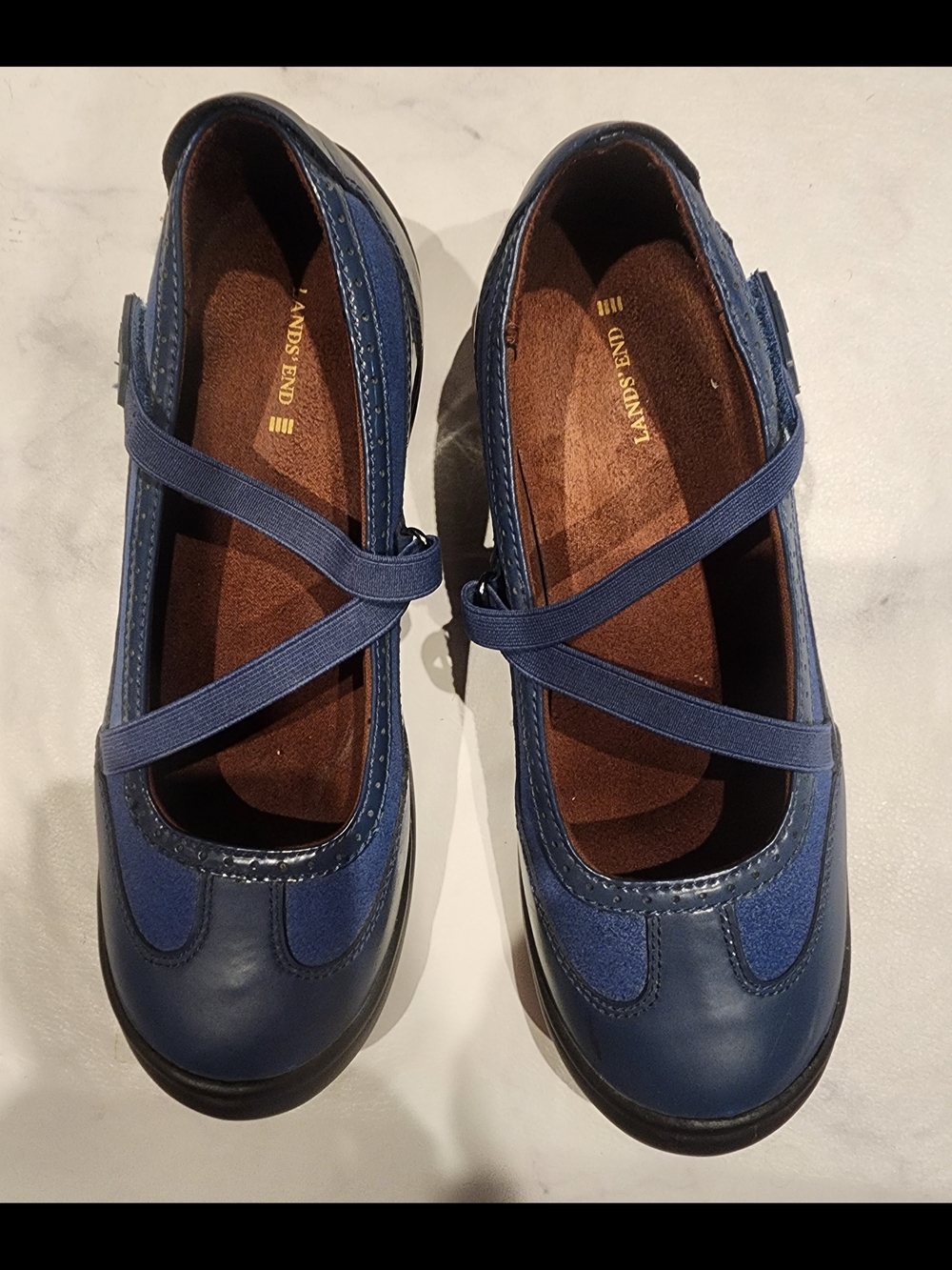 Lands' End Navy Blue Cross-Strap Flats